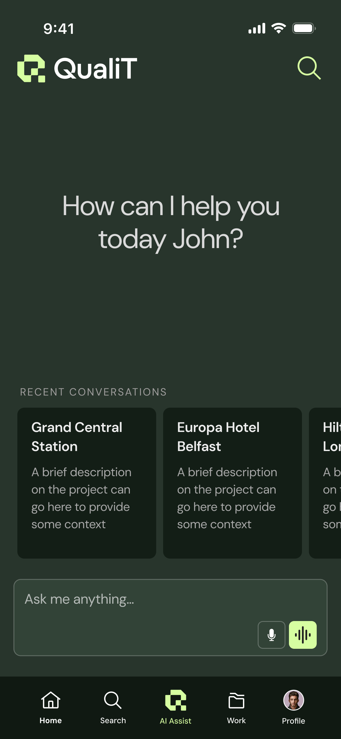 The QualiT AI assist screen