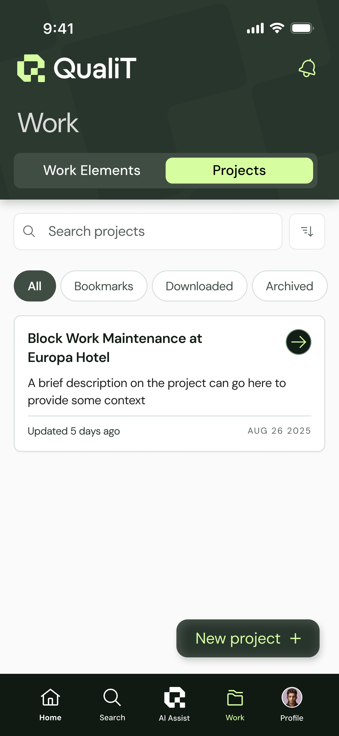 QualiT work packages screen